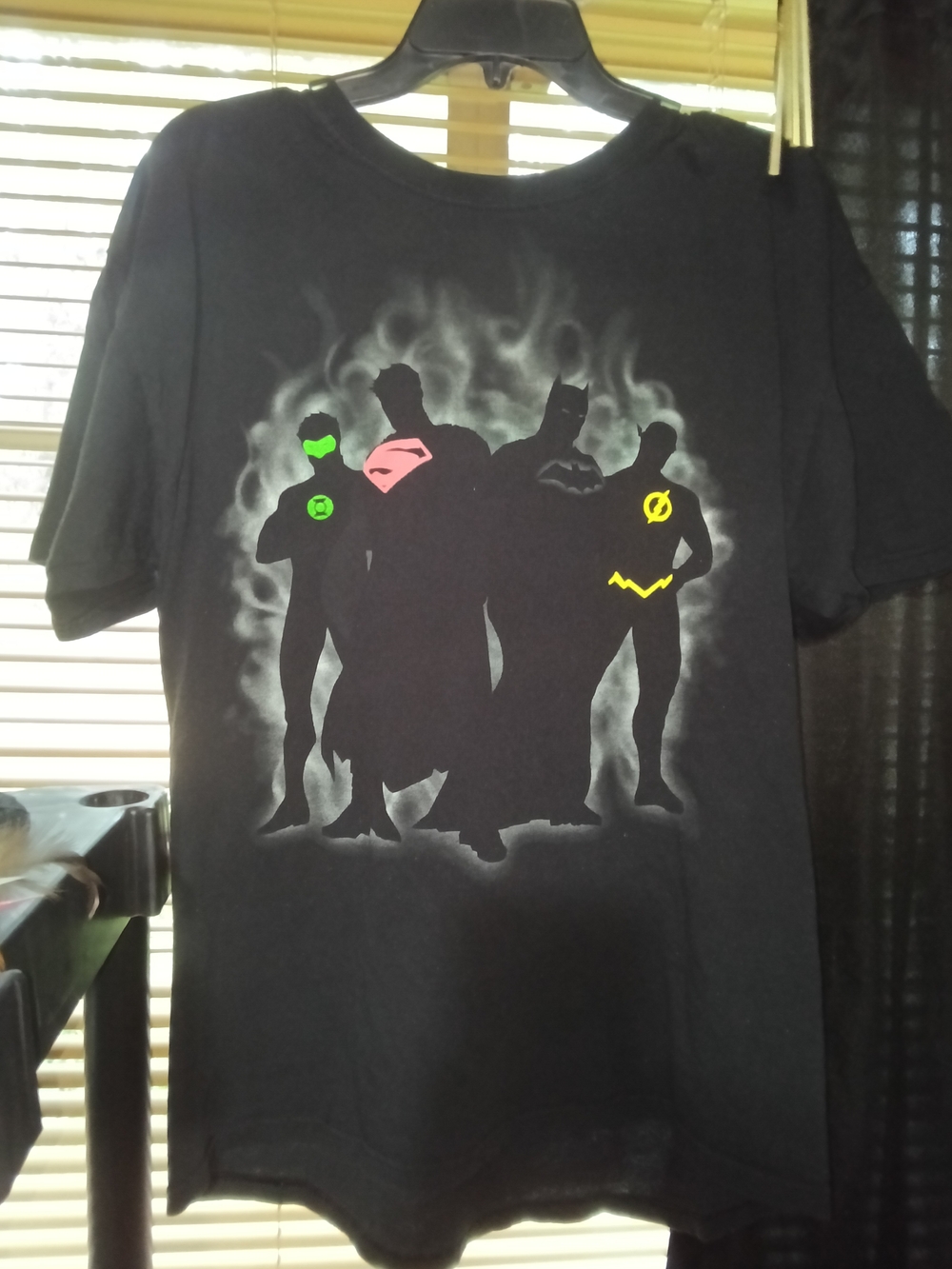 DC Comics Black Short-Sleeve Superhero Silhouette Tee with Neon Accents